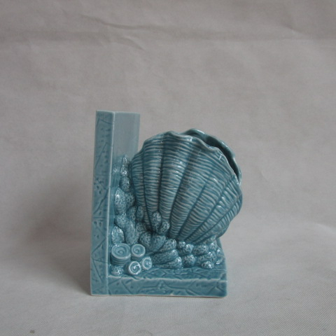 Ceramic Giant Clam Seashell Bookend Set on Base, One Size, Blue, Custom accept