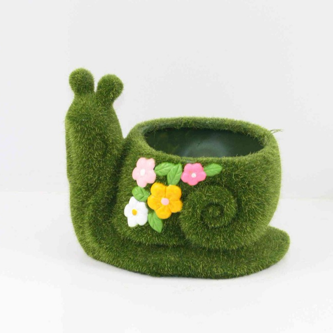 Grass Flocked flower pot -Snail, Ceramic