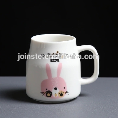 Customized white shaped bunny painting ceramic coffee mug