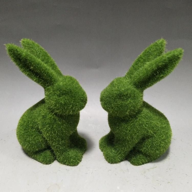 Green flocking ceramic rabbit figurines,white ceramic rabbit figurine,custom ceramic figurines