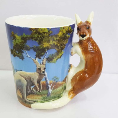 3D Kangaroo Handle Ceramic Coffee Mug , Custom Porcelain Animal Milk cup