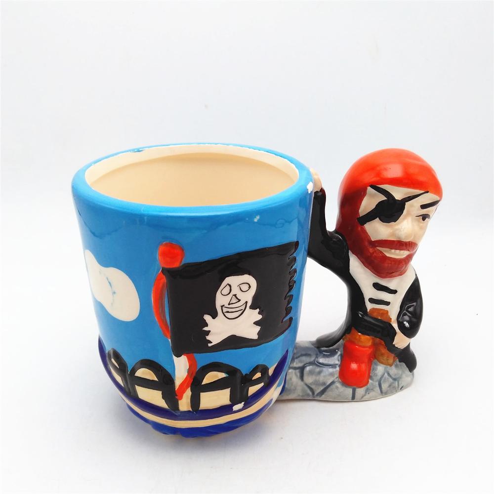 3D pirate figurine handle mugs  hand painted ceramic dolomite coffee mug custom