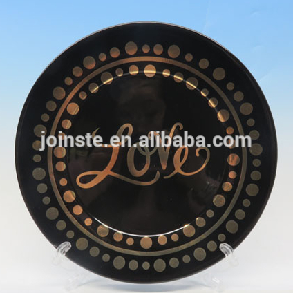 Customized black ceramic dinner plate love painting souvenir plate