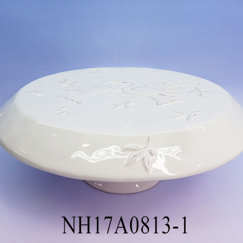 Pigeon shape Ceramic cake plate stand,ribbon ceramic cake stand