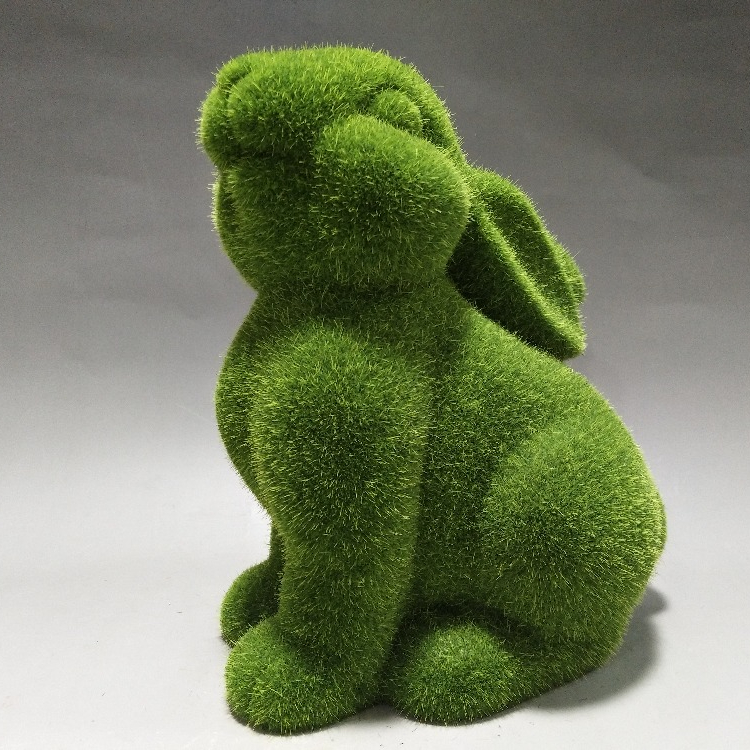 Green flocking ceramic rabbit figurines