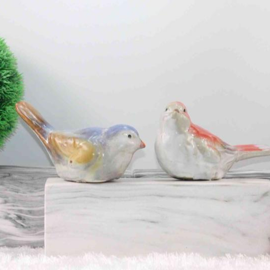 Set of 3 Ceramic Bird Figurine Home Decor Accents Aqua