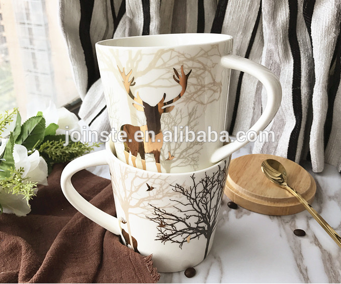 Large Capacity Ceramic mug with Golden Elk printed