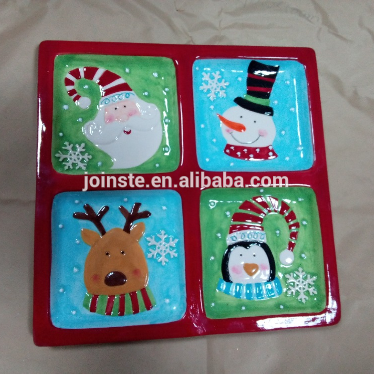 Ceramic Christmas novelty plate with handmade painting home tableware