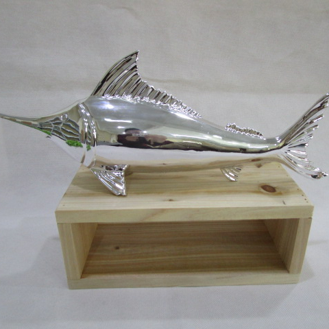 Ceramic Tuna Fish Figurine with Polished Chrome Finish, Silver