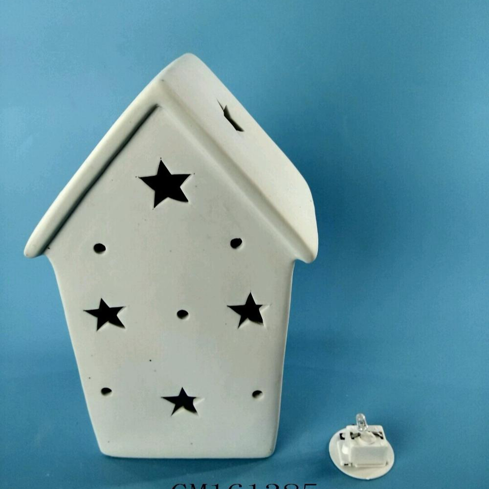 White Ceramic House Star Votive Tea light Candle Holder