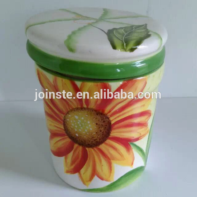 Customized hand painting sun flower ceramic cookie candy jar home storage