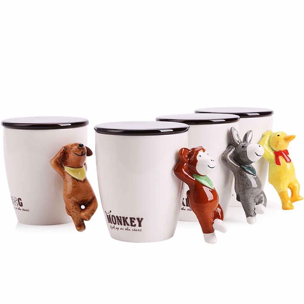 3D Cute Cartoon Animal Office Coffee Mug Ceramic Cup Tea Cup Tumbler with Lid