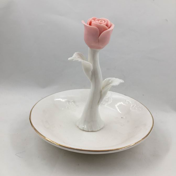 Rose Flower Ceramic Ring Dish, Trinket Dish, Custom accept