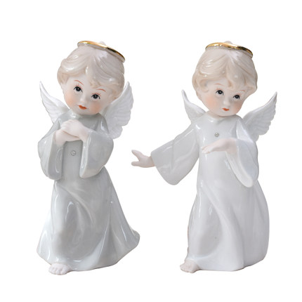 Custom cute white angel girl ceramic figure ceramic statue decoration