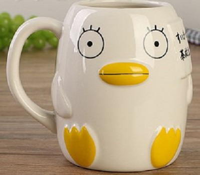 Customized cute duck shape 3d ceramic mug 14oz milk mug cup with handle