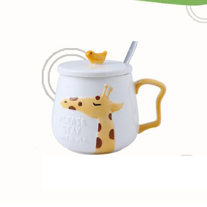 Ceramic cartoon cute  mug with embossed animals and lid