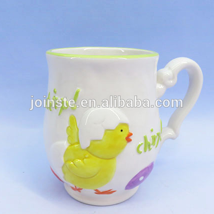 Customized 3d chick hand made painting ceramic coffee mug with handle