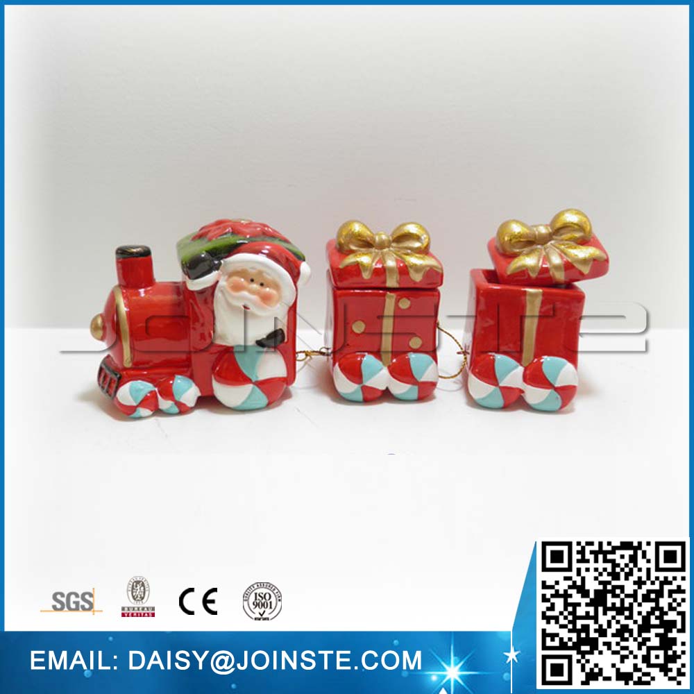 christmas santa and train shaped ceramic candle jars with lids