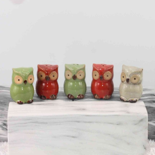 Slate Red Blue Green white Color Ceramic Owl Salt & Pepper shakers