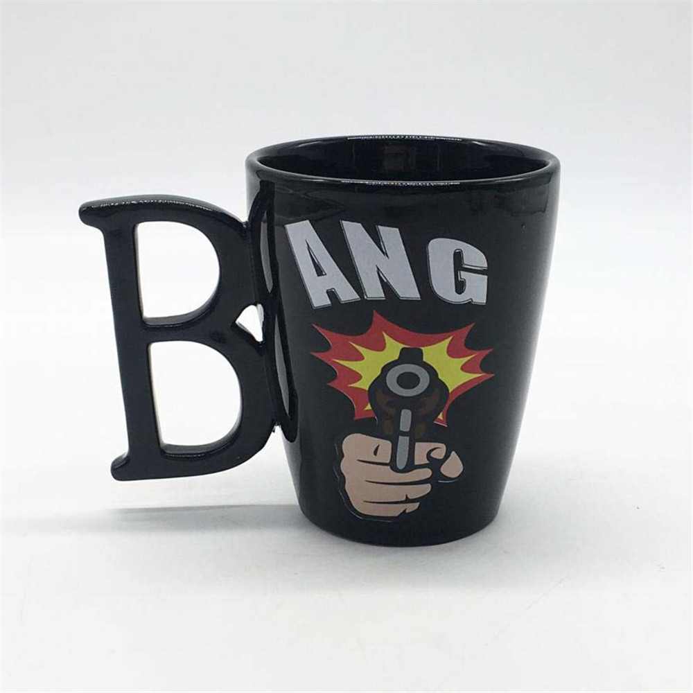 B shaped handle mug coffee mug black ceramic  drinking mug  wholesale