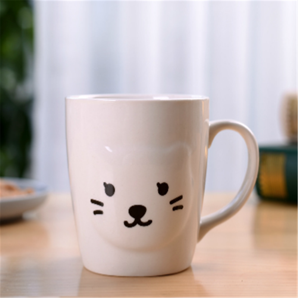 Embossed Cat Face Coffee Mug Ceramic White  Novelty  Coffee Mug  Wholesale