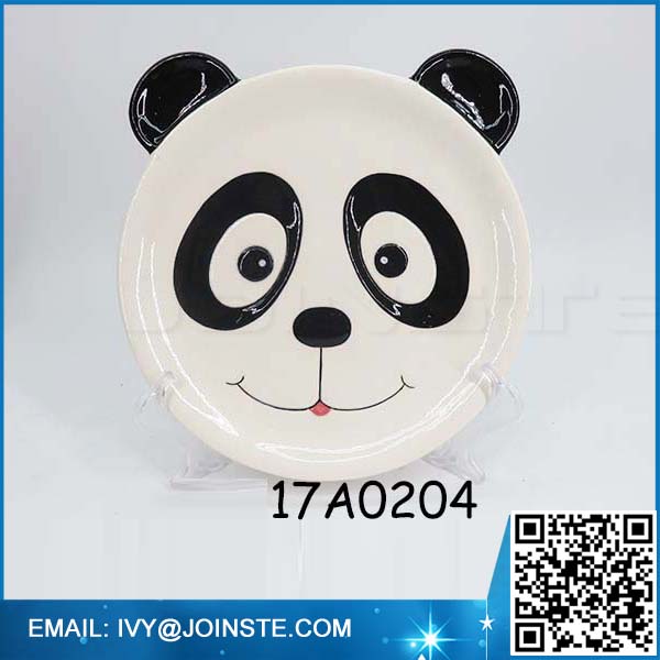 Wholesale ceramic dinner plate panda head shaped white food plate