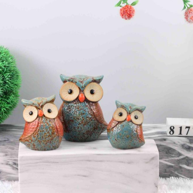 Wise Owls Set of 3 Ceramic, Handcrafted Decor Accessories, Vintage-Inspired Showpieces. Home Decor