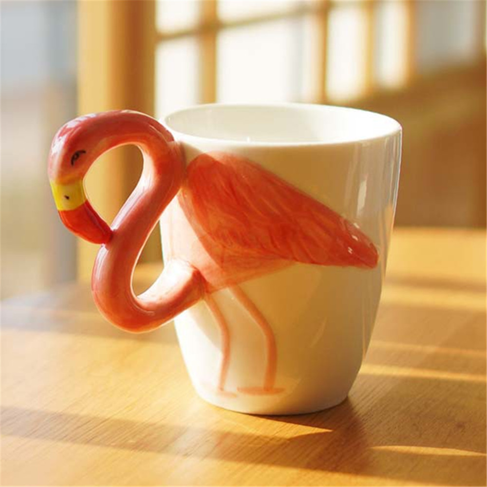 3D Cute Ceramic Coffee Mug Pink Flamingo Shape Cartoon Animal Water Cup Hand painted  mug