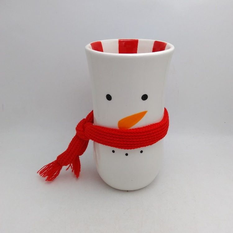 Ceramic Snowman with Red Scarf Covered Latte Mug