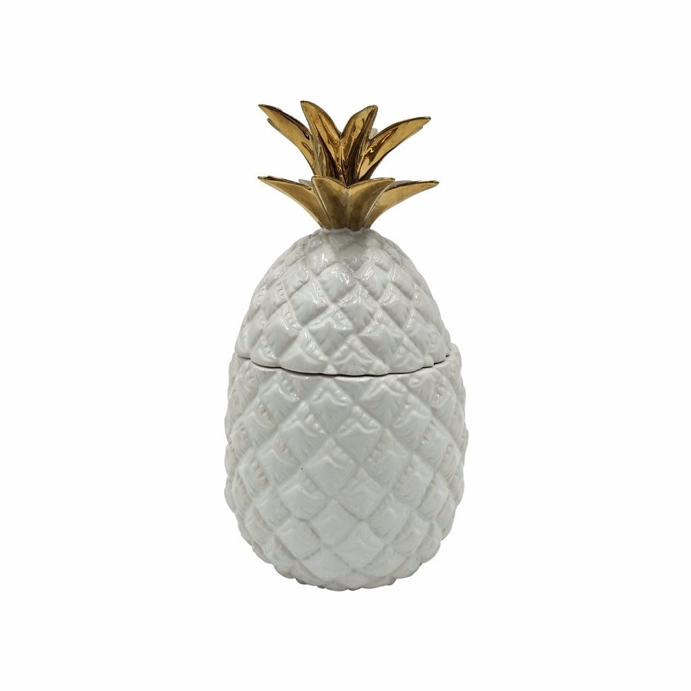 Ceramic Pineapple Storage Candy Jar Cooky Jar Cookie Jar With Lid, Gold Stoneware