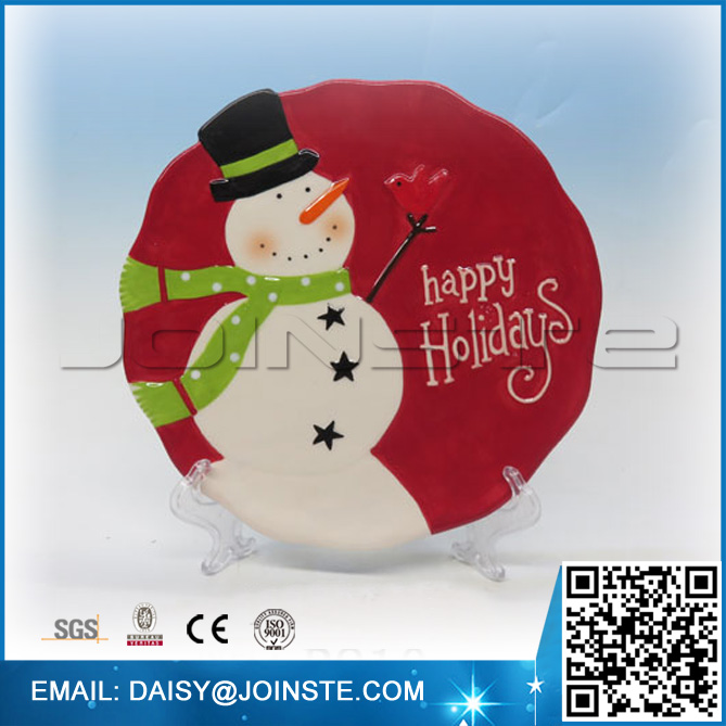 Happy Holidays Snowman Red bulk ceramic plates