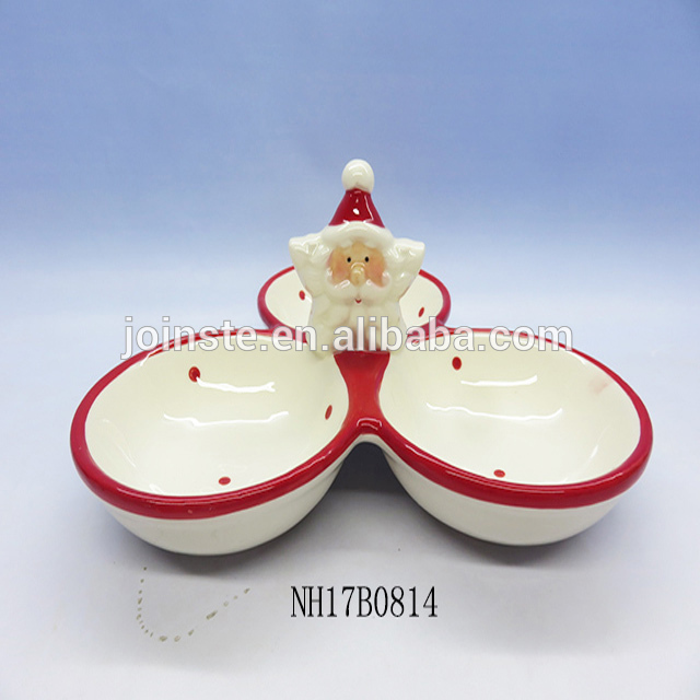 Custom Christmas Santa hand made painting triple divided dish candy dish