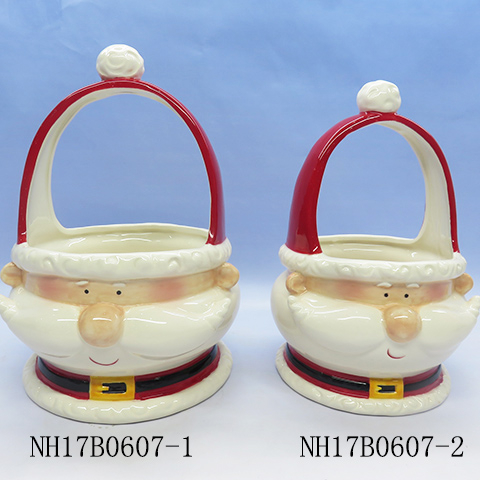 Christmas ceramic santa shaped gift basket ,christmas ceramic basket for gift