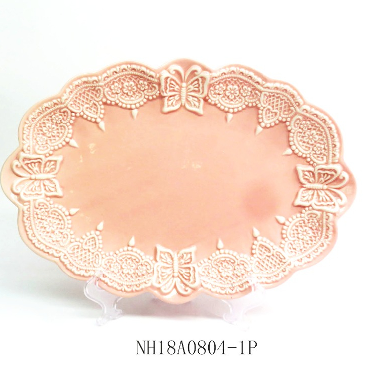 Oval Lace Transparent Glaze 4-Pack Dessert Plates