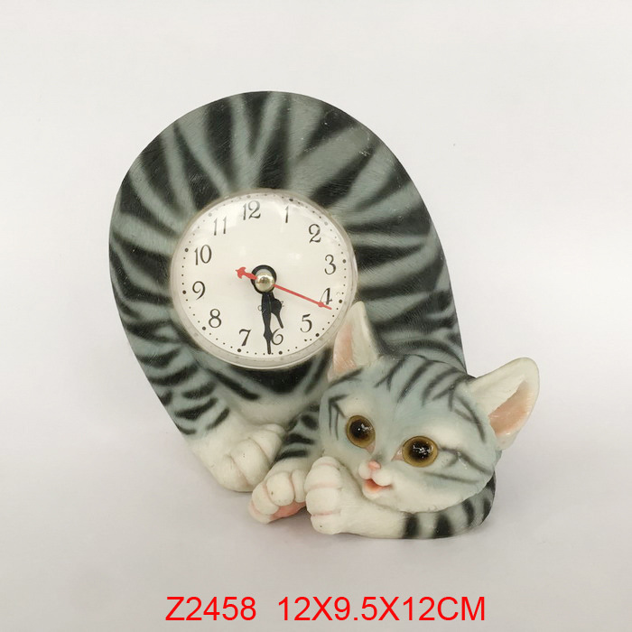 Cat Clock Polyresin Office Desk Home Decor Figurine 5"H Collectible