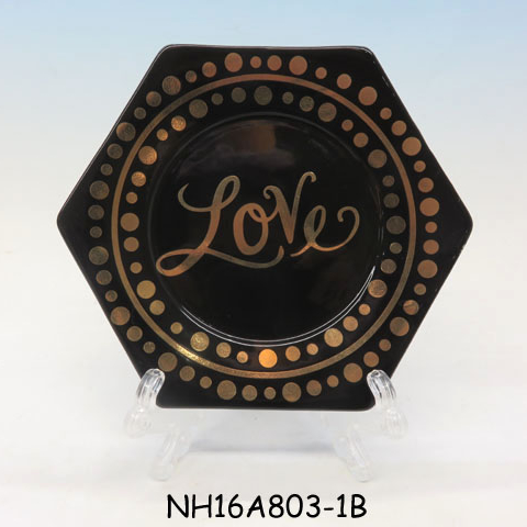 Black ceramic LOVE wedding gift dishes ,valentine ceramic dishes with gold letters