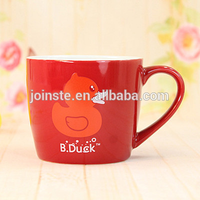 Red color novelty duck painting ceramic coffee mug with handle