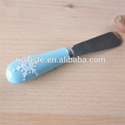 Custom ceramic blue color snowflake painting bread knife butter knife