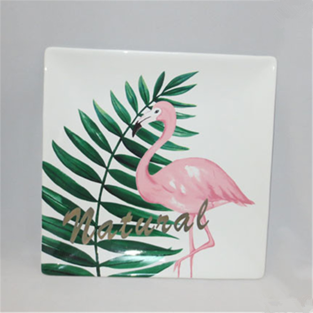 Square hand made plates ceramic flamingo dinner plates wholesale