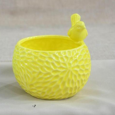 Ceramic Yellow Flower pot with Bird