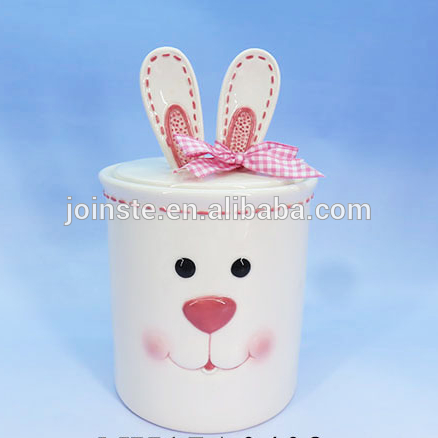 Customized white bunny shaped ceramic mug without handle 400ml