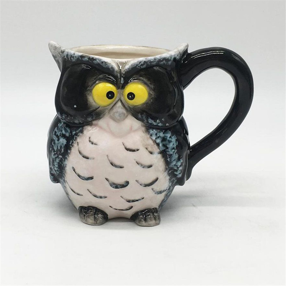 black owl shape  coffee mugs ceramic  hand painted  novelty coffee tea mug with handle  12 oz