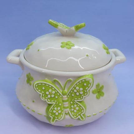 Butterfly Shape ceramic soup bowl with Lid and Handle, Custom accept