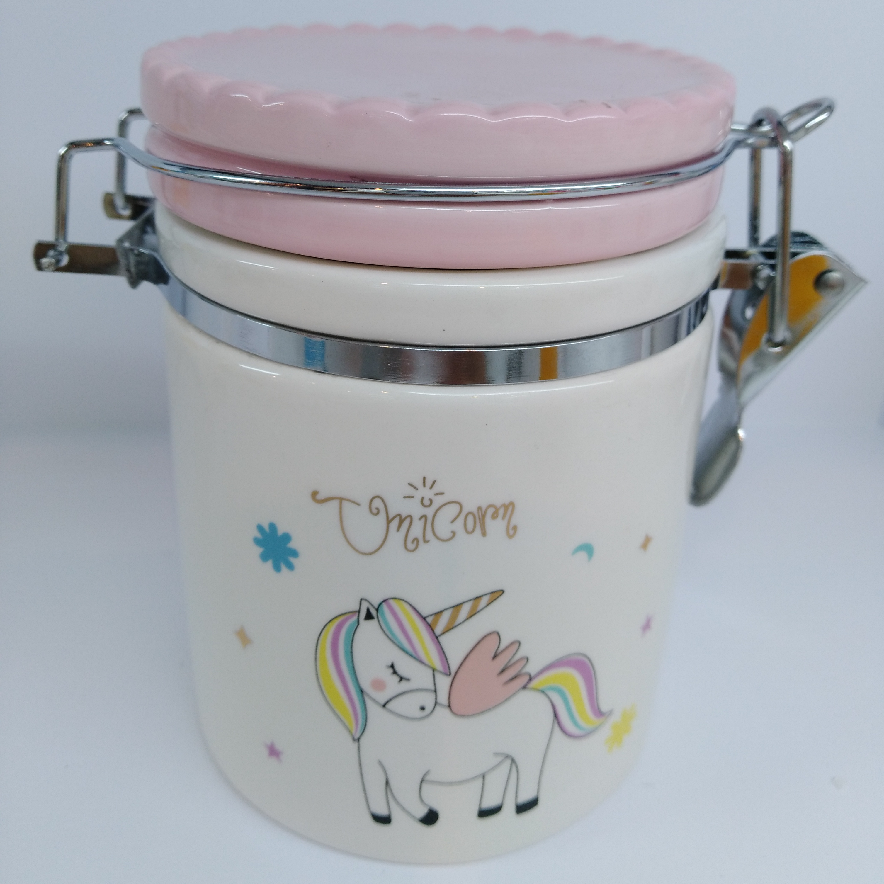 Ceramic Food Storage Jar with Airtight Seal, Unicorn