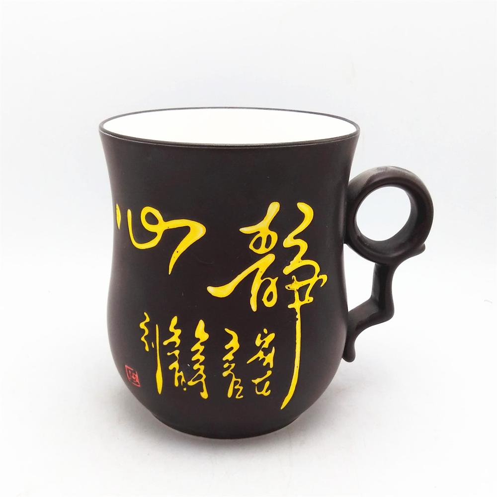 Black printed logo mug wholesale ceramic handmade reusable coffee mug