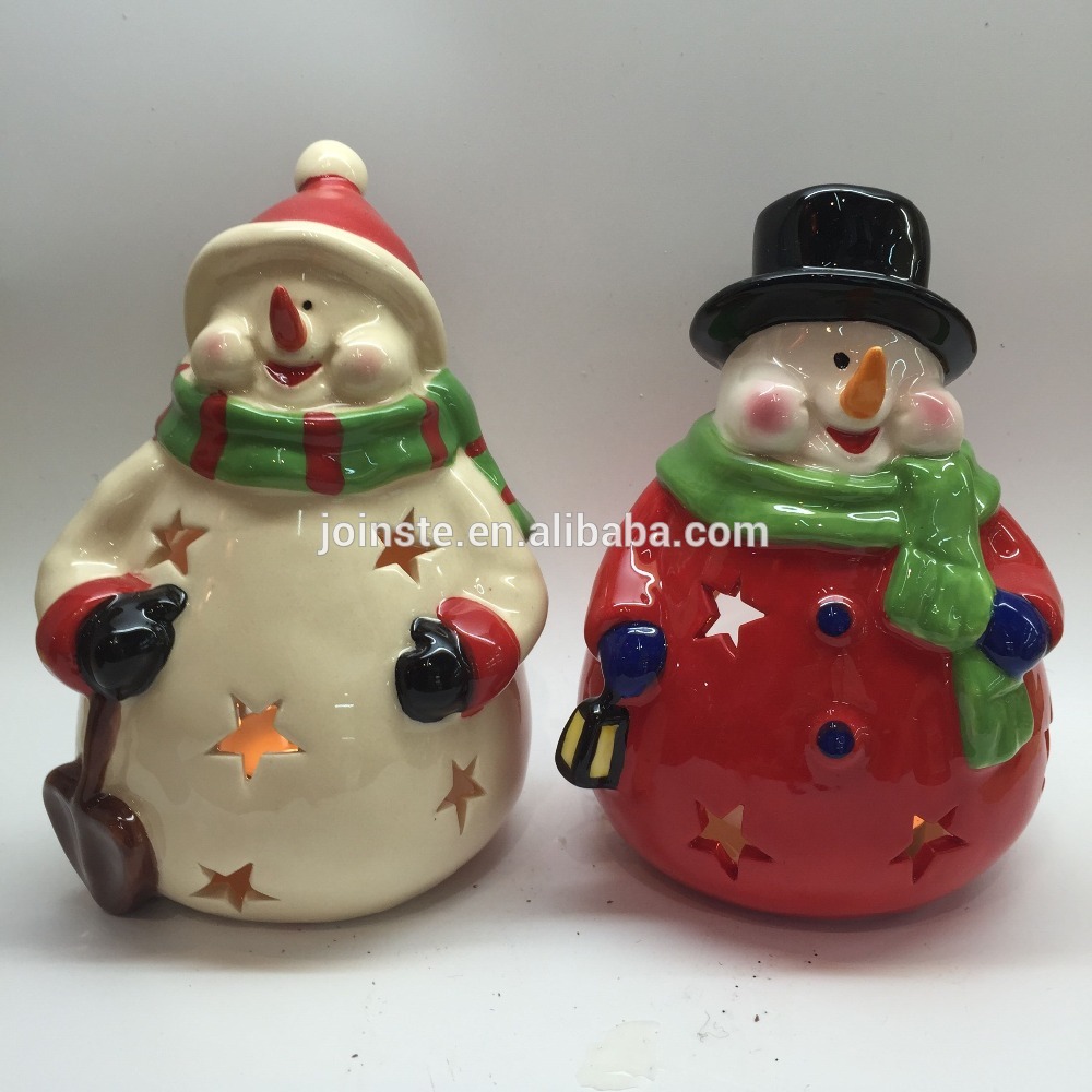 Customized ceramic snowman shaped led light decoration