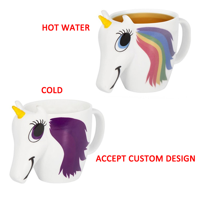 Ceramic Color Changing 3D Unicorn Mug, Heat Sensitive unicorn mug, Magic Coffee Cup