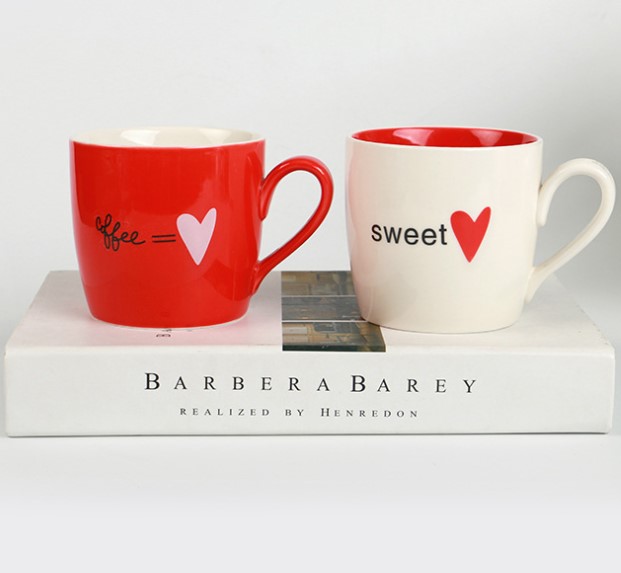 Customized white and red ceramic mug cup for valentine