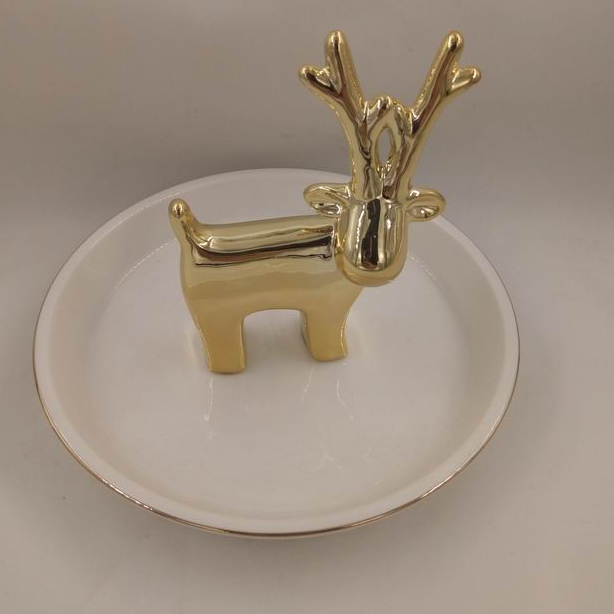 Gold reindeer shape decorative ring tray , ceramic small ring display tray