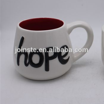 Hope White ceramic coffee mug red color interior